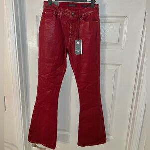 Guess Women's High Rise Sexy Flare Leg Slim Fit Jeans
Red Coated Denim Size 25